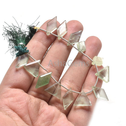 Green Fluorite Fancy Rhombus+ Trillion Shape Faceted Beads, Natural Fluorite Multi Shape Flat Fancy Side Drill Briolette Gemstone Beads SALE