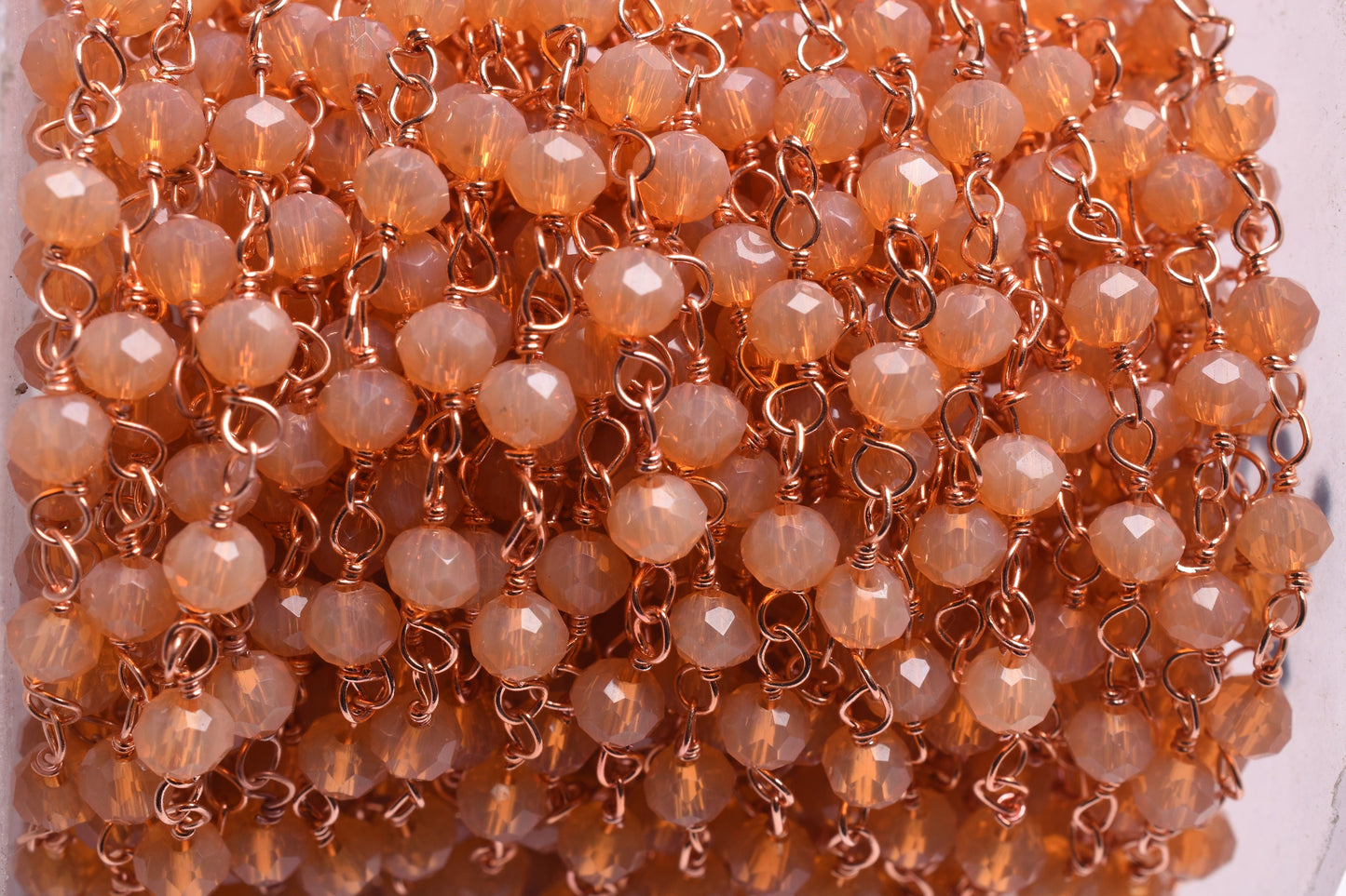 AAA Peach Moonstone Hydro Faceted Rondelle Beads Rosary Chain,4 mm Rose Gold Plated Copper Wire Wrap Beaded Handmade Chain Jewelry Necklace