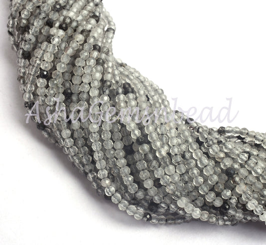 2 mm Black Rutile Machine Cut Faceted Gemstone Beads.12.5" Strand Natural Rutilite Rondelle Micro Cut Tiny Beads, Black Rutile Jewelry SALE