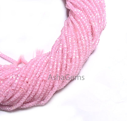 AAA Quality Pink Zirconia Faceted Micro Cut Rondelle Shape Gemstone Beads ,13.5" Pink Cubic Zircon Micro Cut 2.5mm Beads  Jewelry Craft SALE