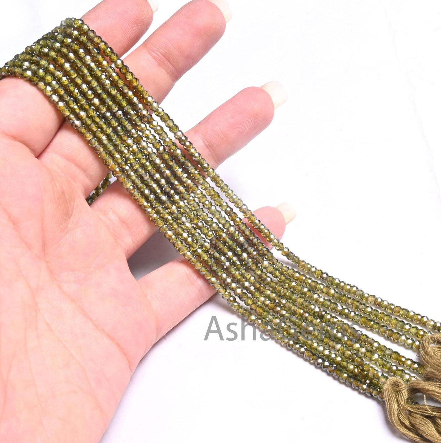 Beautiful Green Zircon Micro Faceted Beads,3.2 mm AAA Dark Olive Green Cubic Zirconia  Machine Cut Rondelle Zircon Beads Jewelry Crafts SALE