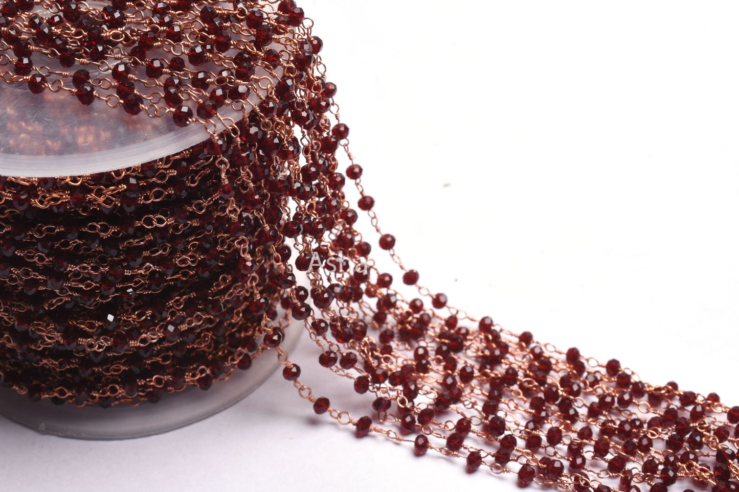 Beautiful Red Garnet Hydro Beads Faceted Rondelle Rosary Chain 1,10,50 Feet Rose Gold Plated Beaded Handmade Chain Jewelry Making Handicraft