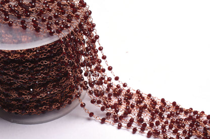 Beautiful Red Garnet Hydro Beads Faceted Rondelle Rosary Chain 1,10,50 Feet Rose Gold Plated Beaded Handmade Chain Jewelry Making Handicraft