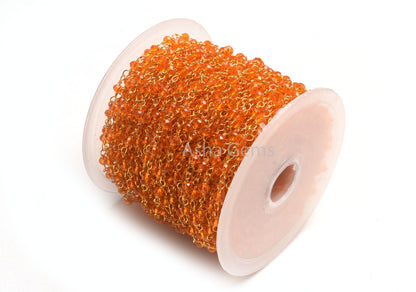 AAA Fanta Orange Hydro Faceted Rondelle Beads Rosary Chain,3-3.5 mm Gold Plated wire Wrap Handmade Rosary Chain By Feet Jewelry making Craft