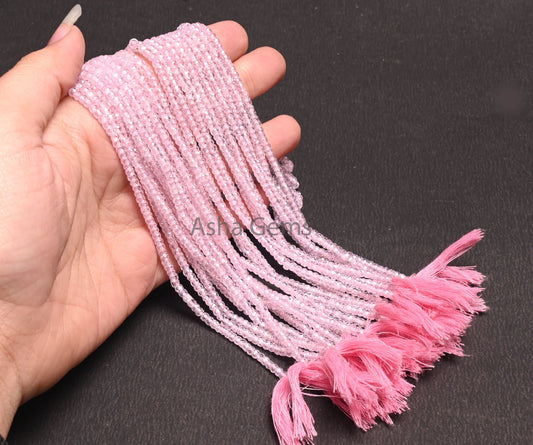 Beautiful Pink Color Zircon Faceted Rondelle Beads,3 mm Baby Pink Zircon Micro Cut Beads, AAA Rose Pink Zircon Machine Cut Bead Jewelry SALE