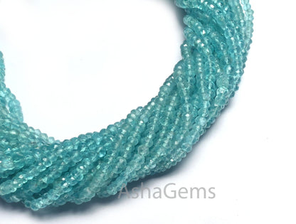 Beautiful Sky Blue Apatite Micro Cut Gemstone Beads, AAA Natural Apatite Faceted Rondelle Shape Apatite Beads Necklace Jewelry Making Crafts