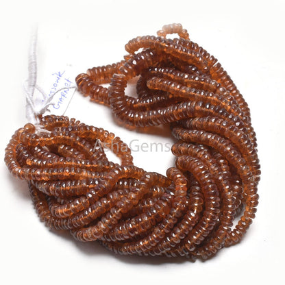 Natural Hessonite Garnet Faceted Heishi Tyre Beads,16" Hessonite Beads, Brown Hessonite Flat Wheel Shape Gemstone Bead Jewelry Making Crafts