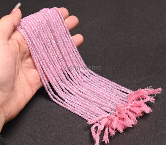 3 mm AAA Quality Pink Zircon Micro Faceted Rondelle Beads, Pink Zircon Machine Cut Beads,12.5" Fine Zircon Machine Cut Beads Jewelry Makings