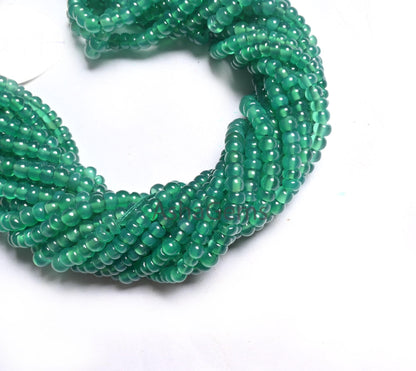 16" Beautiful Green Onyx Smooth Rondelle Gemstone Loose Beads,3.5,4mm Onyx Beads, AAA Green Onyx Plain Roundelle Handmade Bead Jewelry Craft