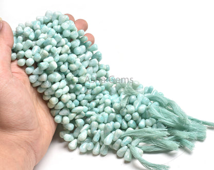 Beautiful Blue Amazonite Smooth Drops Shape Beads,13"Strand Natural Amazonite Teardrop Beads Amazonite Handmade Side Drill Drops Beads SALE