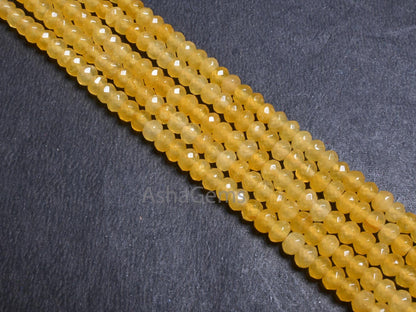 6 mm Fine Yellow Jade Quartz faceted Rondelle Shape Beads, Beautiful Pastel Yellow Jade machine cut Gemstone Beads Jewelry Making Craft SALE