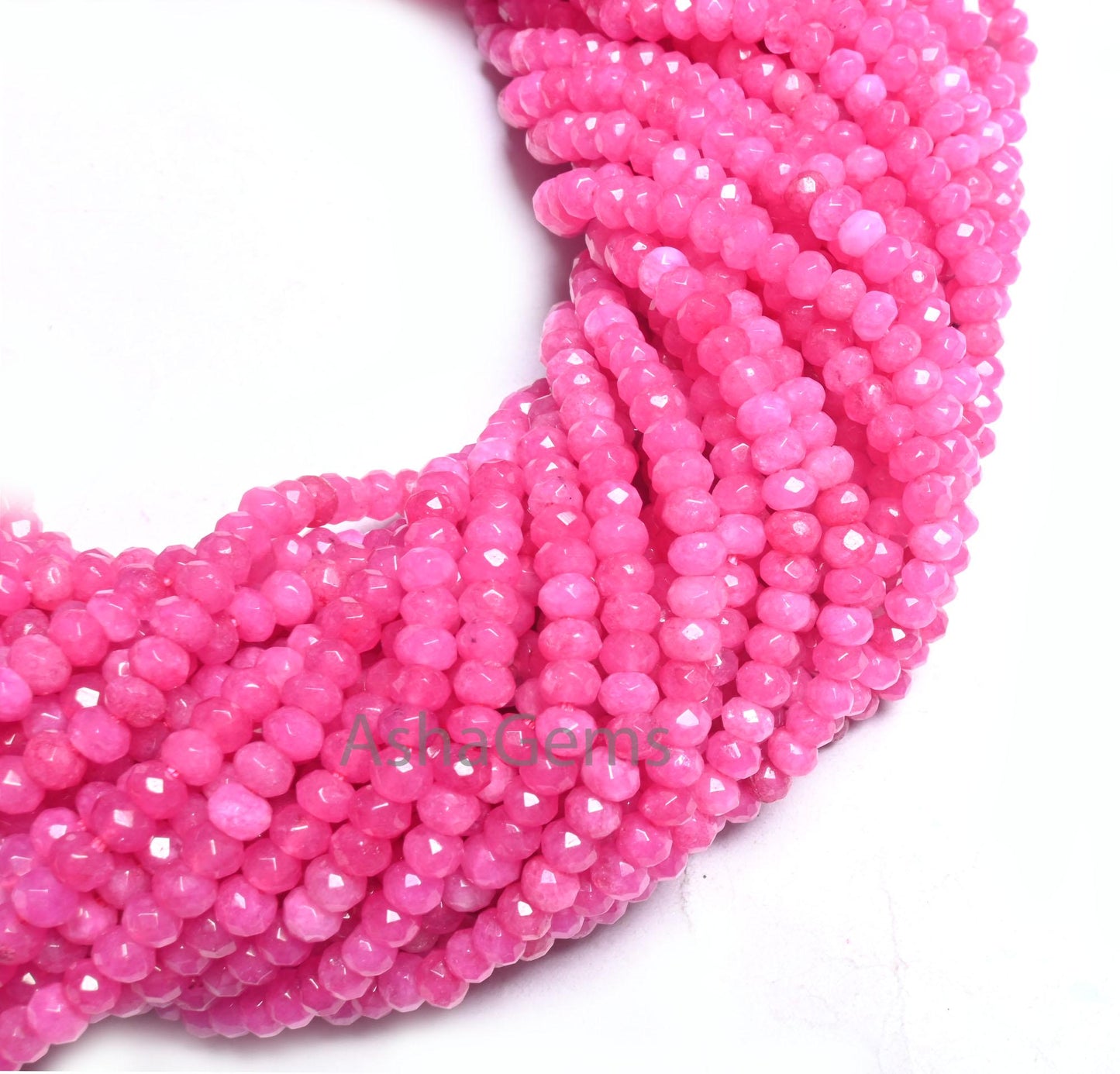 14" Strand Beautiful Hot Pink Jade Quartz faceted Rondelle Shape Beads,4.5mm Fine Jade Quartz machine cut Gemstone Beads Jewelry Making SALE