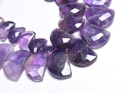 African Amethyst Faceted D Shape Fancy Gemstone Beads,9" Natural Purple Amethyst Half Moon Briolette Checker Cut amethyst Beads Jewelry SALE (AG 18686)