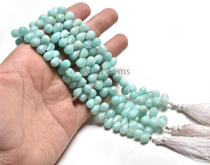 Natural Amazonite Faceted Drops Shape Beads,7-10 mm AAA Peruvian Amazonite Teardrop Briolette Gemstone Beads, Amazonite Bead Jewelry Crafts