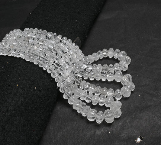 Natural White Crystal Carving Watermelon Shape Beads,16' Crystal Quartz handmade carved Pumpkin Gemstone Beads Necklace Jewelry Making craft