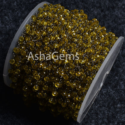 Beautiful Lemon Quartz Hydro Rondelle Faceted Beads Rosary Chain Gold Silver Gunmetal Copper Plated Wire Wrap Bulk Chain Jewelry Making SALE