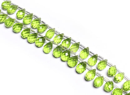 Beautiful Green Peridot Color Hydro faceted Drops Side Drill Beads,6.5-11 mm AAA Green Hydro Faceted Teardrop Briolette Beads Jewelry Crafts