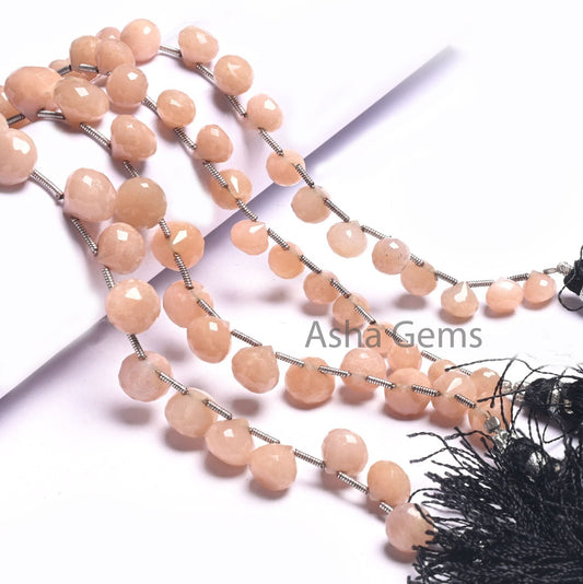 Fine Quality Peach Moonstone Faceted Onion Shape Beads,8"Strand Pink Monnstone Fancy Onion Briolette Side Drill Gemstone Bead Jewelry Crafts (AG 18536)