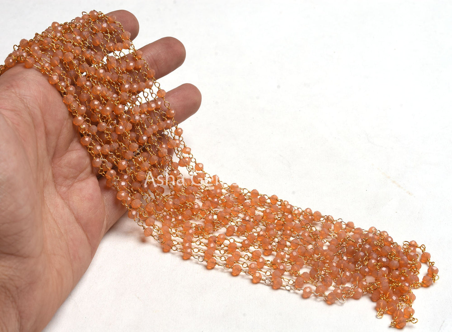 4 mm AAA Peach Moonstone Hydro Faceted Rondelle Beads Rosary Chain, Gold Plated Wire Wrap micro cut Beaded Handmade Chain Jewelry Craft SALE