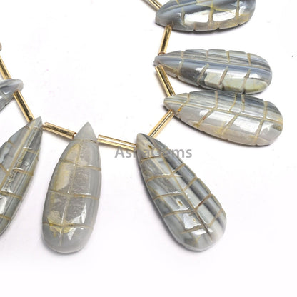 Beautiful Shaded Grey Green Opal Carved Pears Shape Gemstone Beads, Opal Carving Fancy Shape Handmade Carved Teardrop Beads Jewelry Makings