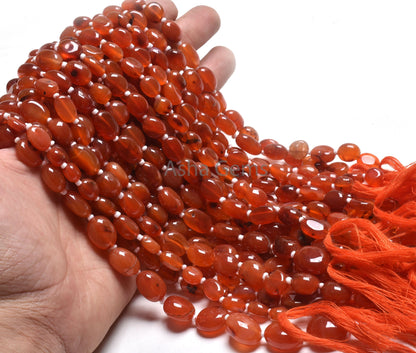Natural Carnelian Oval Shape smooth Gemstone Beads,10" Strand Red Carnelian Handmade Uneven Oval Straight Drill Beads Jewelry Making Crafts