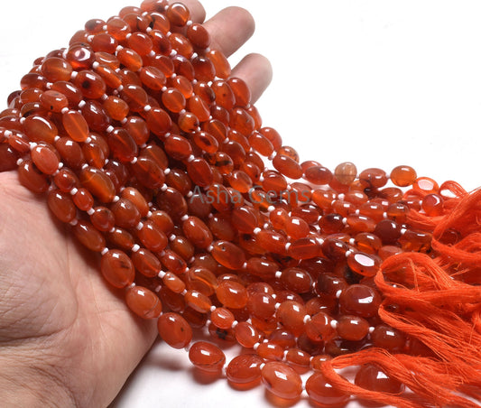 Natural Carnelian Oval Shape smooth Gemstone Beads,10" Strand Red Carnelian Handmade Uneven Oval Straight Drill Beads Jewelry Making Crafts