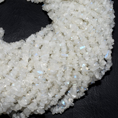 Fine Quality Rainbow Moonstone Uncut Chip Beads, Natural Blue Fire Rainbow Moonstone Bead, White Rainbow Smooth Raw Rough Chip Gemstone Bead