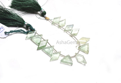 Green Fluorite Fancy Rhombus+ Trillion Shape Faceted Beads, Natural Fluorite Multi Shape Flat Fancy Side Drill Briolette Gemstone Beads SALE