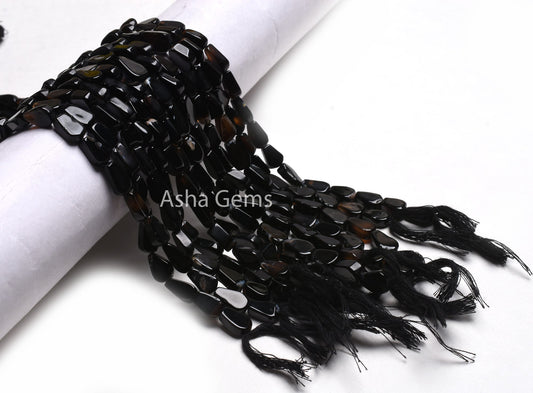 Beautiful Black Onyx Smooth Pear Beads,13"Strand Natural Onyx Uneven Flat Teardrop Straight Drill Beads, Onyx Black Gemstone Bead Handicraft