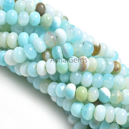 Shaded Blue Peru Opal Rondelle Shape Beads,16"Strand Sky Blue Opal Smooth Handmade Gemstone Loose Beads, Opal Bead Jewelry Making Craft SALE