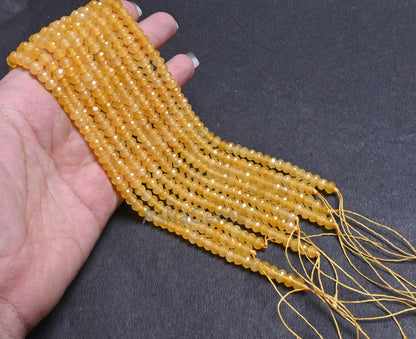 6 mm Fine Yellow Jade Quartz faceted Rondelle Shape Beads, Beautiful Pastel Yellow Jade machine cut Gemstone Beads Jewelry Making Craft SALE