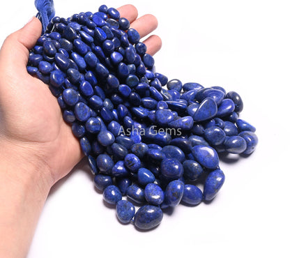 AAA Quality Lapis Smooth Nugget Gemstone Loose Beads,18"Blue Lapis Tumble handmade Graduation Size Beads, Lapis Lazuli Bead Necklace Jewelry