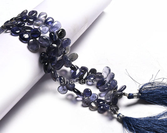 Beautiful Natural Iolite Smooth handmade Gemstone Beads, Fine Blue Iolite Heart, Pears Side Drill Beads,8" Fine Iolite Beads Jewelry makings