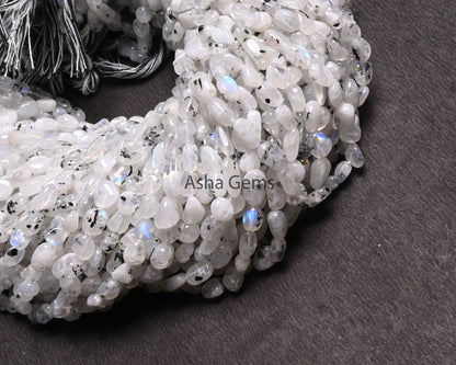 Moss Rainbow Moonstone Tiny Nugget Gemstone Loose Beads, Beautiful Rainbow Smooth Pebble Beads, Black Dot Rainbow Nugget Beads Jewelry Craft