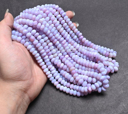 AAA Light Lavender Blue Opal Smooth Rondelle Beads,16" Light Purple Opal Plain Handmade Gemstone Loose Bead Blue Opal Beads Jewelry Necklace