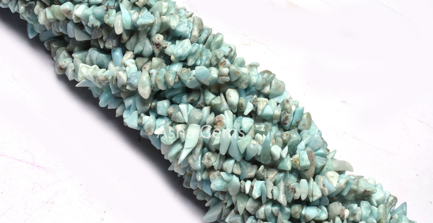 Natural Blue Larimar Uncut Chips Gemstone Beads,34" Strand Larimar Smooth Raw Rough Tiny Nugget Beads, Larimar Beads Jewelry Craft Necklace