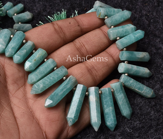 Beautiful 7.5" Strand Blue Amazonite Faceted Bullet Shape Gemstone Beads,Amazonite Pencil Shape Beads,Jewelry Making Designing Crafts Beads