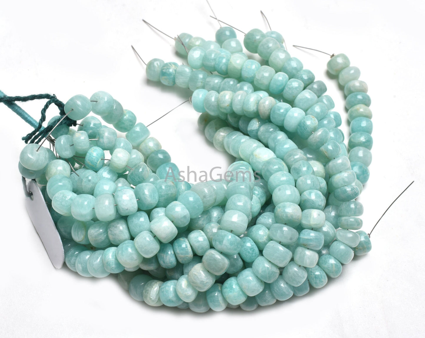Beautiful Amazonite Smooth Rondelle Beads,7" Natural Blue Amazonite Handmade Roundelle Gemstone Loose Bead, Fine Amazonite Bead Jewelry SALE (AG 12140 )