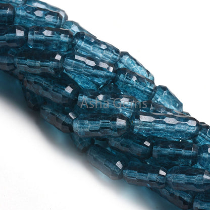 AAA Crystal Coated Concave Cut faceted Barrel Beads, London Blue Coated Crystal Concave Cut Fancy Barrel Gemstone Bead Necklace Jewelry SALE