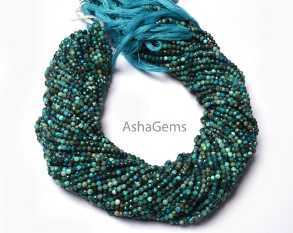 2.5 mm Beautiful Blue Chrysocolla Faceted Rondelle beads, Shaded Multi Blue Chrysocolla micro Cut Gemstone bead,13" Strand Chrysocolla Beads