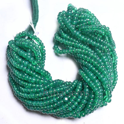 AAA Quality Green Onyx Smooth Rondelle Gemstone Beads,16" Strand Onyx Beads, Beautiful Green Onyx Plain Roundelle Handmade Bead Jewelry SALE