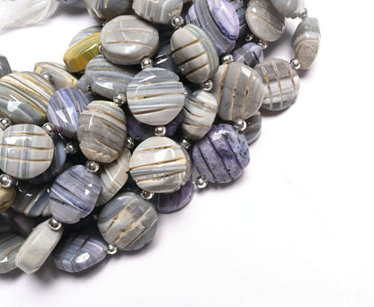 Beautiful Opal Coin Shape carving Gemstone Beads,9"Strnd Shaded Grey Blue Boulder Opal carved coin handmade Straight Drill Bead Jewelry SALE