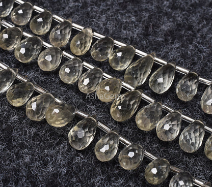 Natural Green Amethyst Faceted Drops Shape Beads, Amethyst Side Drill Drops Green Amethyst Teardrop Beads Briolette, Handmade Jewelry SALE
