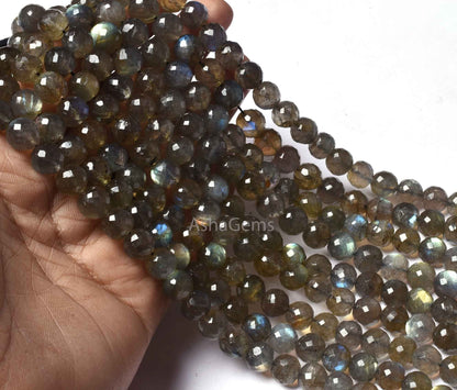 Blue Fire labradorite Round Shape Beads,8-8.5mm Natural Labradorite Faceted Round Ball Beads, Black Rainbow Loose Gemstone Beads For Jewelry