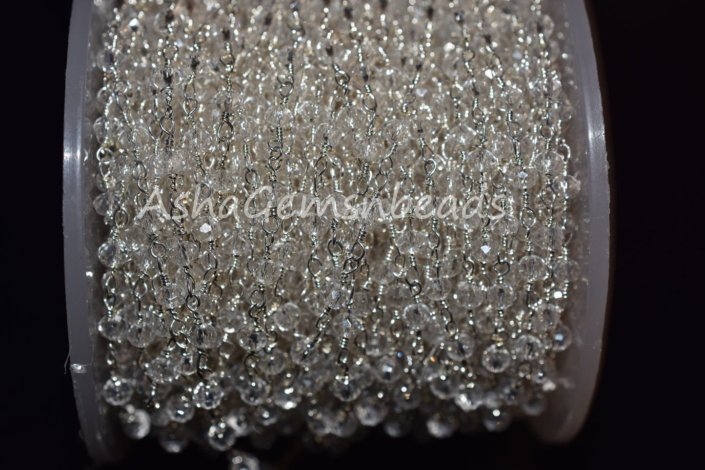 3,5,10,25 Feet,Crystal Quartz Hydro Rondelle Faceted Beads Rosary Chain,Silver Plated Wire,Jewelry Making Craft,Finding,3-3.5mm,Beaded Chain