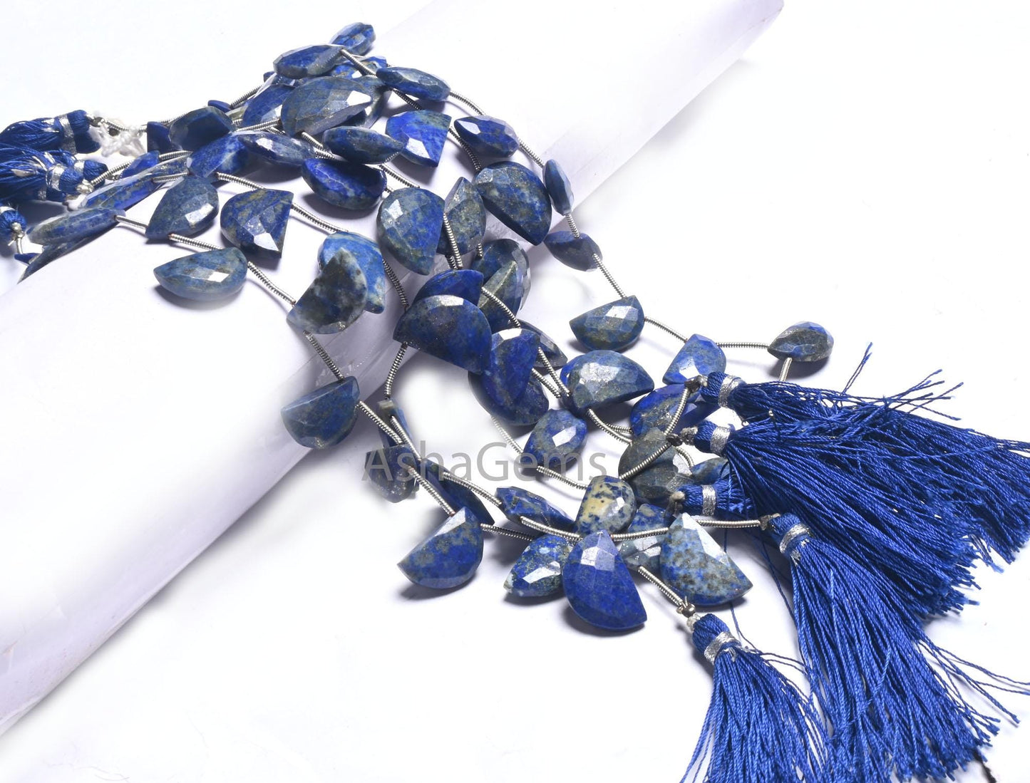 Beautiful Lapis Lazuli Fancy D Shape faceted Beads,8" Natural Blue Lapis Fancy Briolette Checker Cut Gemstone Loose Bead Jewelry Making SALE (AG 18674 )