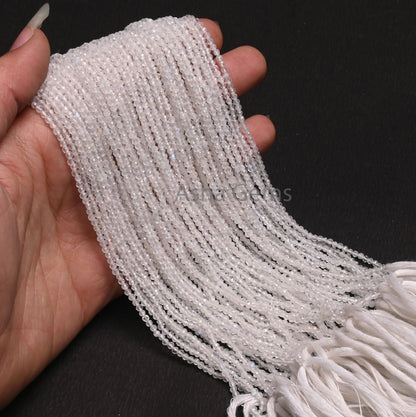 AAA Rainbow Moonstone Micro Cut Faceted Rondelle Beads,2.2mm Natural Blue Fire Rainbow Machine Cut Gemstone Beads,White Rainbow Bead Jewelry