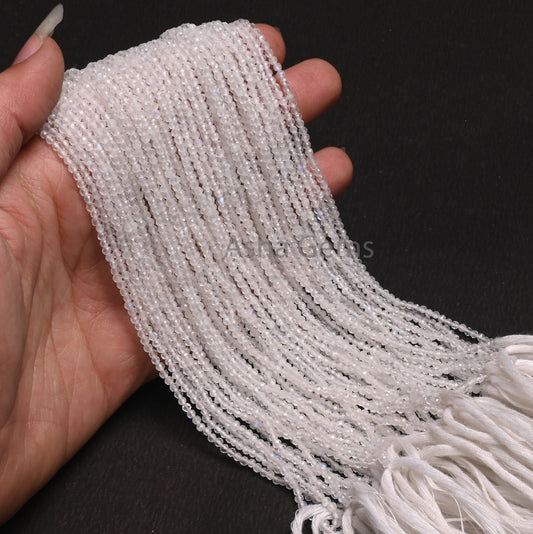 AAA Rainbow Moonstone Micro Cut Faceted Rondelle Beads,2.2mm Natural Blue Fire Rainbow Machine Cut Gemstone Beads,White Rainbow Bead Jewelry