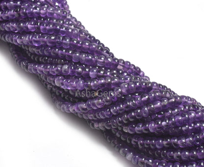 Fine African Amethyst Smooth Rondelle Shape Beads,12.5" Amethyst Plain Handmade Gemstone Loose Beads, Fine Purple Amethyst Bead Jewelry SALE