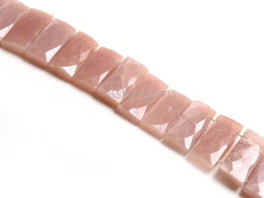 AAA Peach Moonstone Fancy Chicklet Beads,8" Strand Natural Pink Moonstone Faceted Rectangle Beads, Moonstone Beads For Bracelet Jewelry DIY